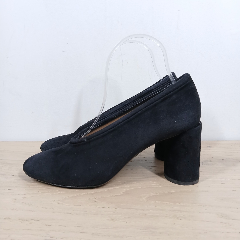 COS Black Leather Round Toe‎ Block Heel Pumps 1160